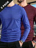 All Season Basic Long Sleeve T Shirts 2 Pack For Men Solid Tone