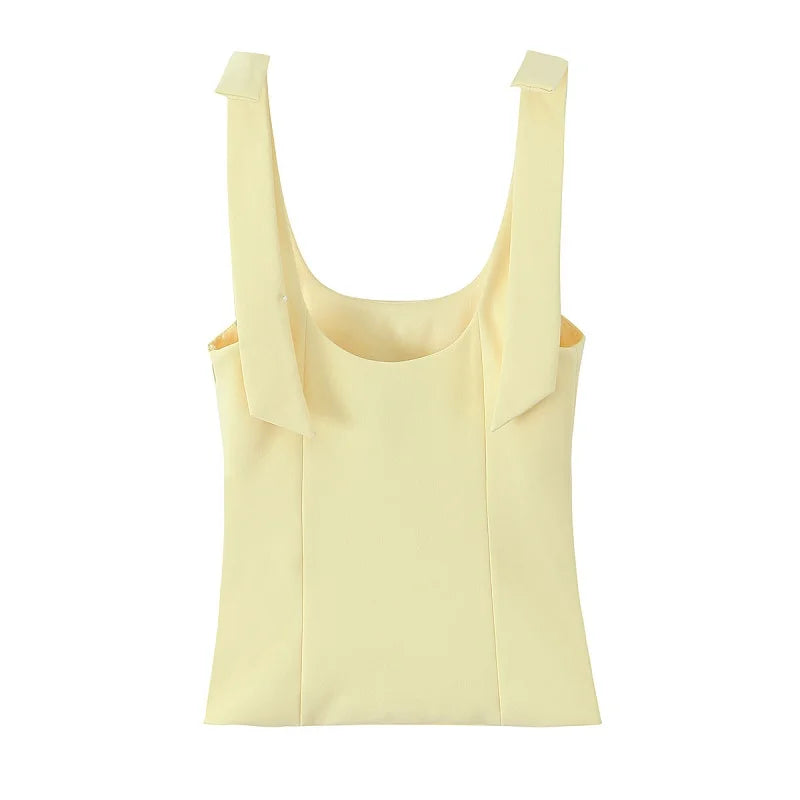 MUJER 2025 Bow Crop Top Woman Yellow Sexy Backless Top Women White