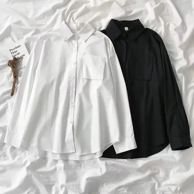 Japanese Style Loose Long Sleeve White Shirts Women Preppy Style