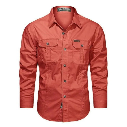 2024 Fashion Cotton Military Shirt Long Sleeve Multi-pocket Casual