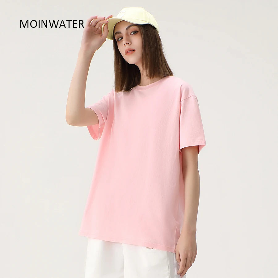 WAVLATII New Women Solid Cotton T shirts Female Dark Green Oversized