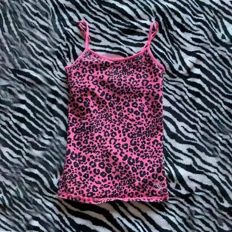 Leopard pattern Camisole rock aesthetic emo girl Y2K crop tops casual