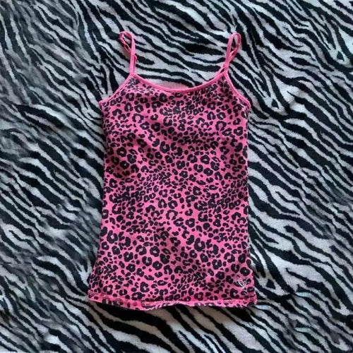 Leopard pattern Camisole rock aesthetic emo girl Y2K crop tops casual