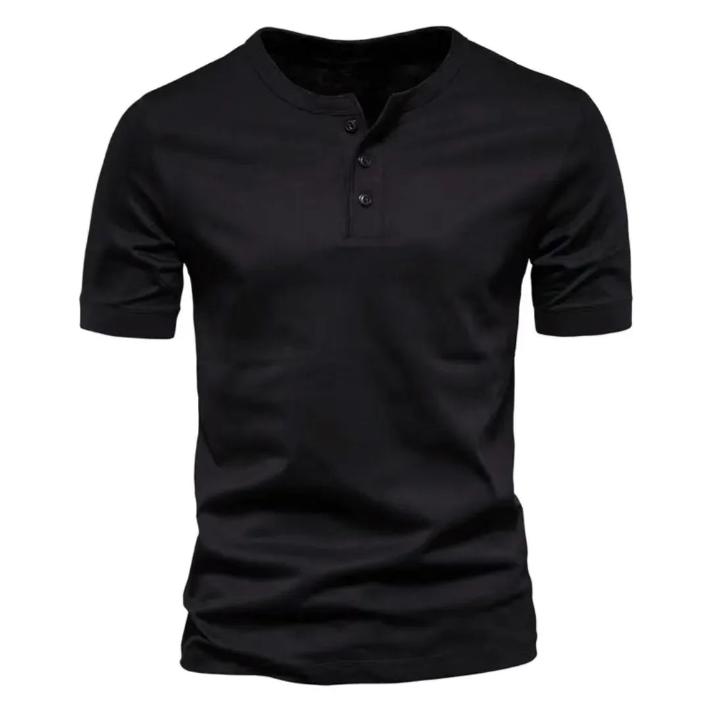 Casual Solid Color Print Men's Henley Shirt Fashion Loose Henry Collar