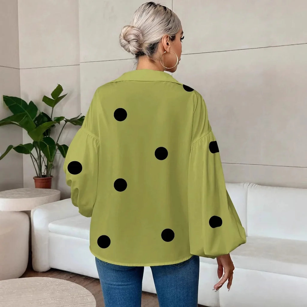 Casual Polka Dot Print Loose Blouse Women 2026 Summer Fashion Long
