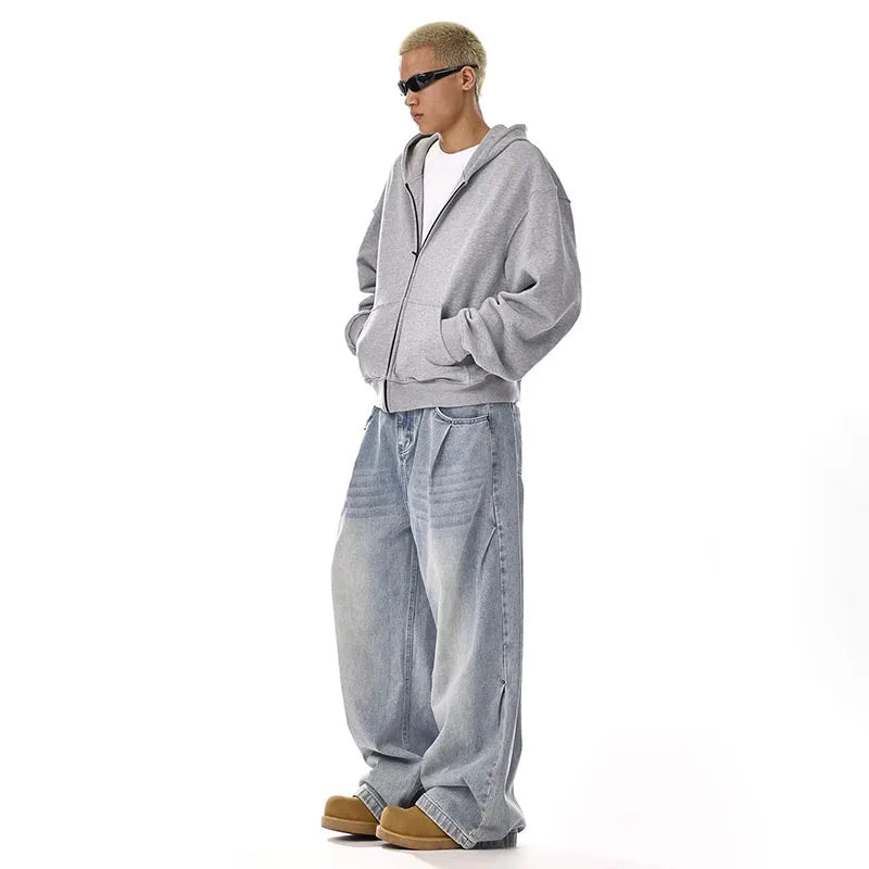 New Korean Retro Men'S Jeans High Street Straight Leg Pants Loose