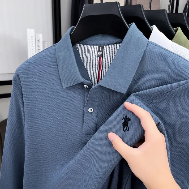 100% pure cotton luxury brand men's long sleeve polo shirt spring