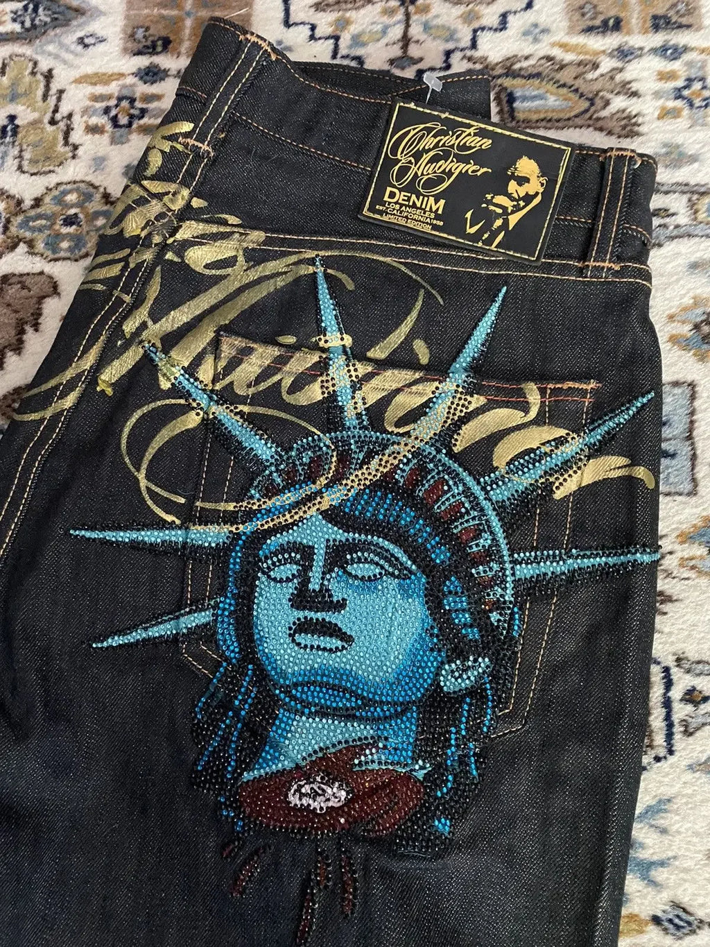 Harajuku Y2k Diamonds Wide Leg Jeans 2000s Casual Denim Pants High