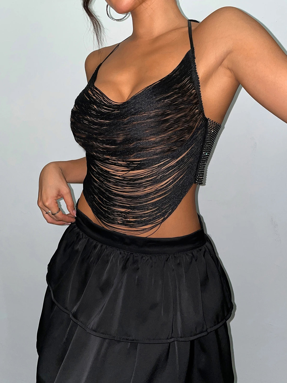 Elegant Multi Layer Tassel Camisole For Women Sexy Backless Halter