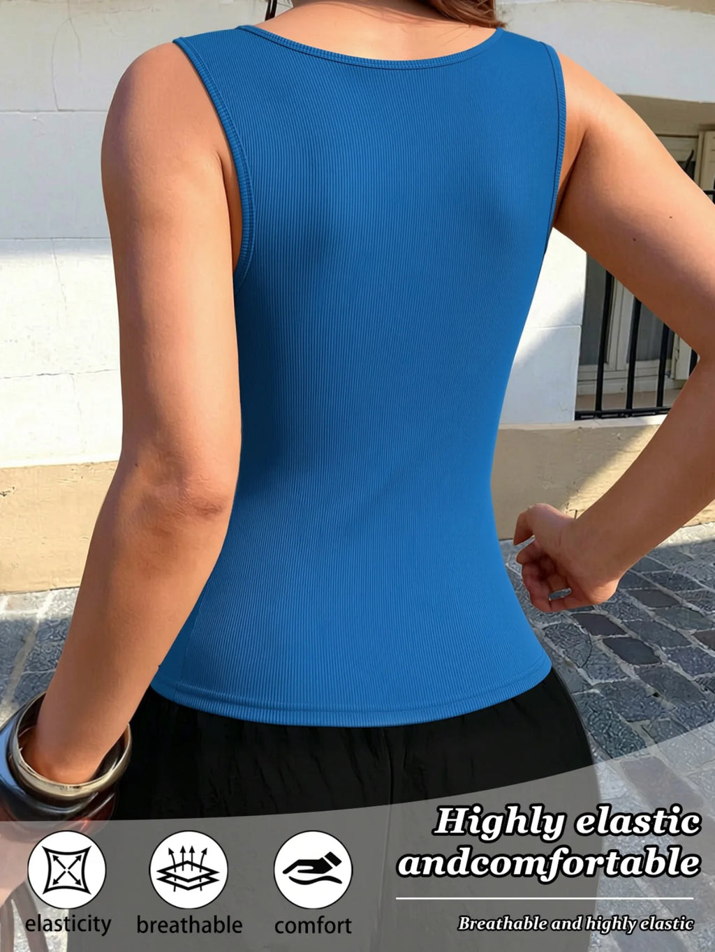 Women Lace V Neck Ribbed Tank Top Sleeveless Solid Color Casual Vest