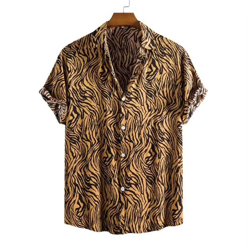 3D Printed Leopard Shirt For Men Casual Fashion Summer Short Sleeves