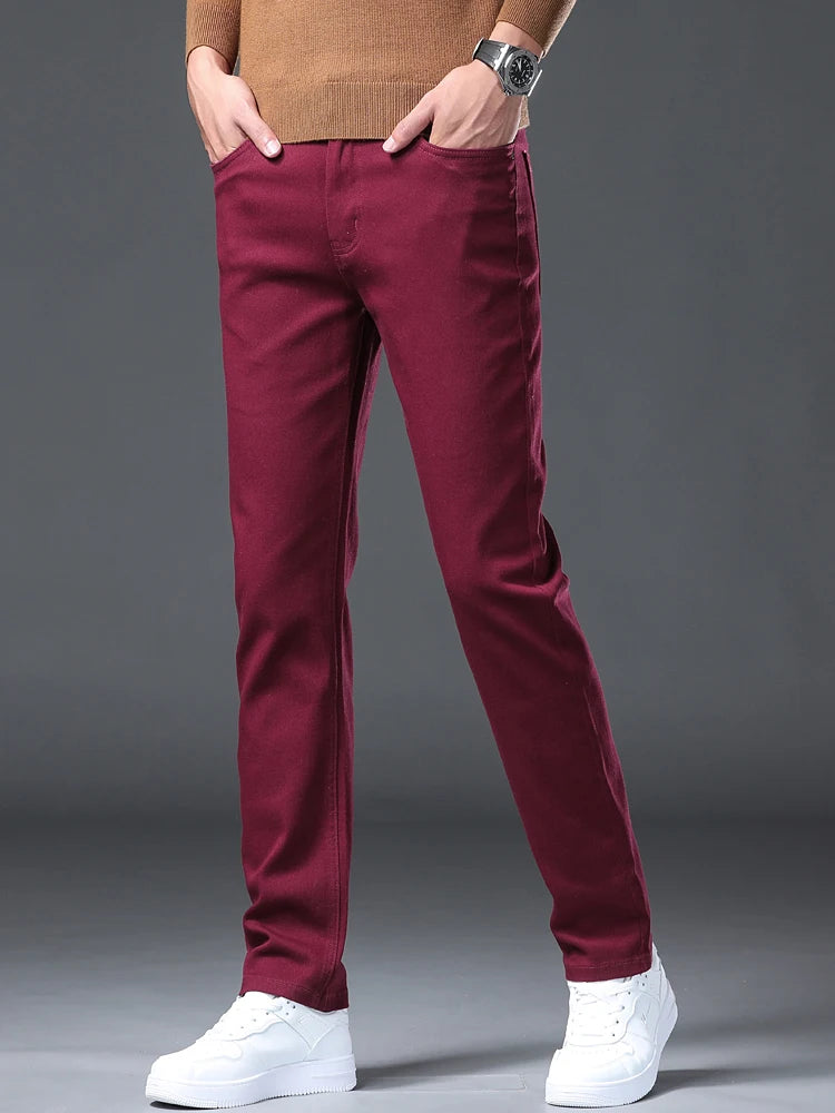 Men’s Korean Style Slim Straight Jeans Spring Cotton Stretch Denim