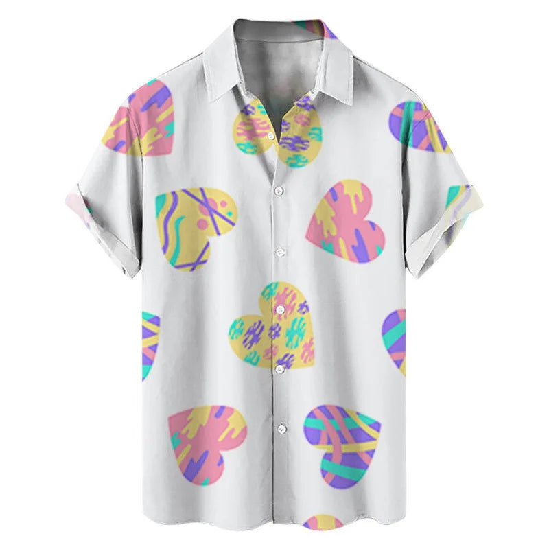 Summer Love Coconut Tree Printed Short Sleeve Shirt Loose Cuban Collar