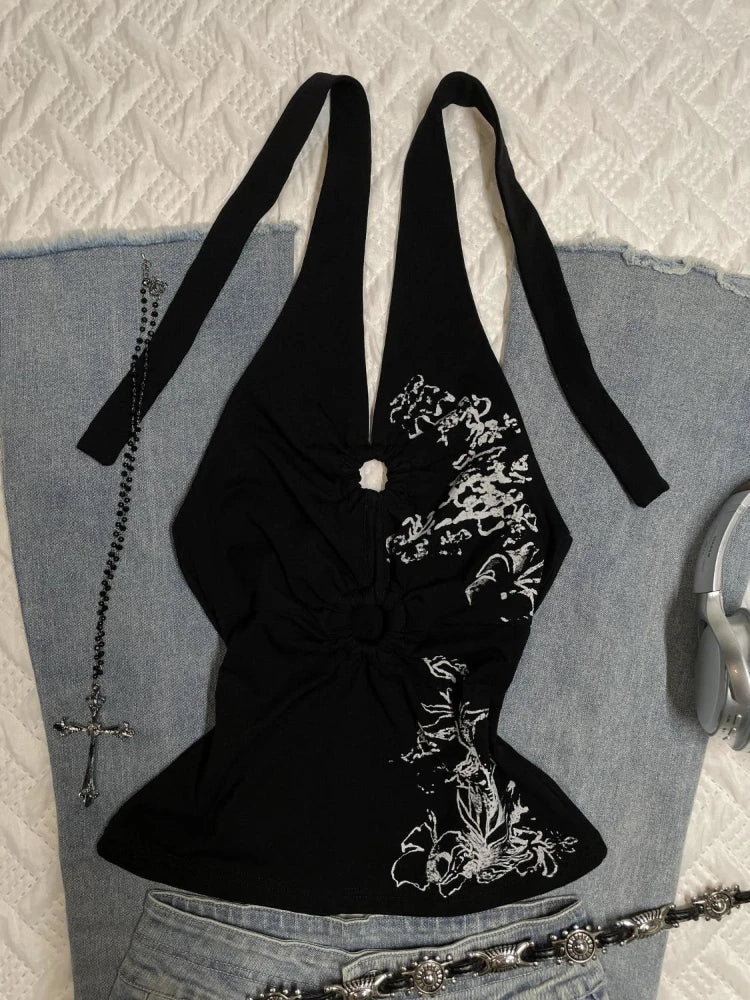 Halter Aesthetics Slim Y2k Tank Top Chic Goth Vintage Crop Top Punk