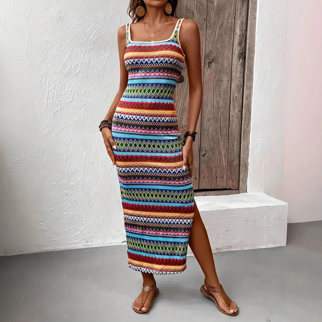 2026 Summer New Bohemian Fit Striped Blouse Women's Dresses Elegant