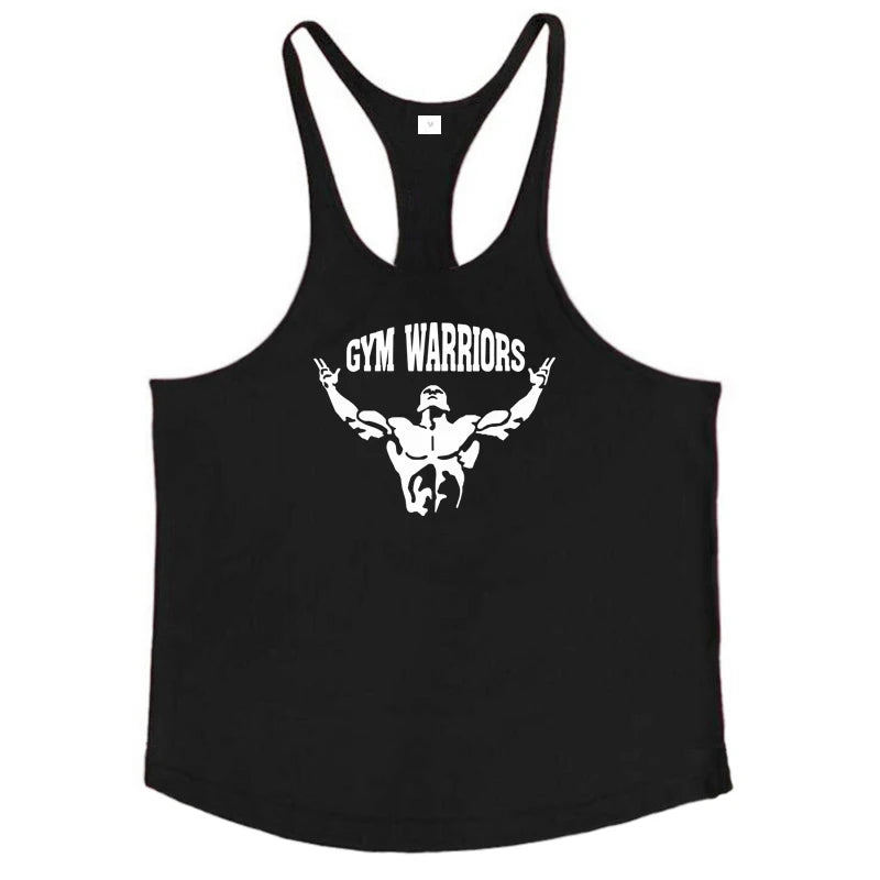 Men's Cotton Gym Warriors Tank Tops Running Vests Y-Back Bodybuilding