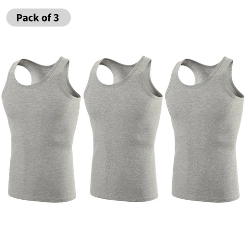 1/3 Pieces Men's Solid Color Basic Cotton Vest Youth Slim Exercise