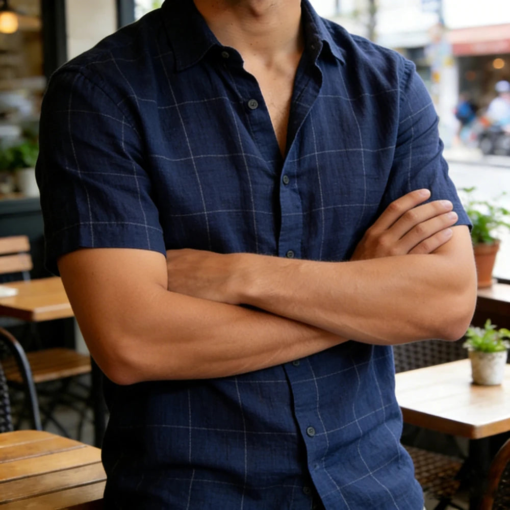 Men Summer Cool Short-Sleeved Shirt Simple Retro Striped 3D Printed