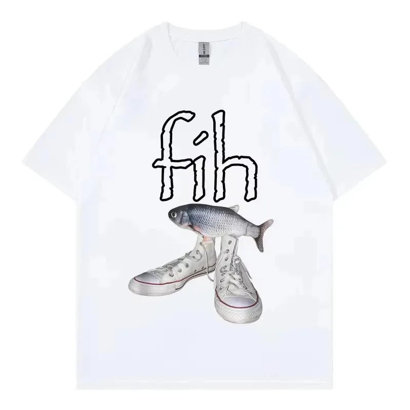 Funny New Style Hot Sale Fih Shoes Graphic T Shirts Misspelled Fish