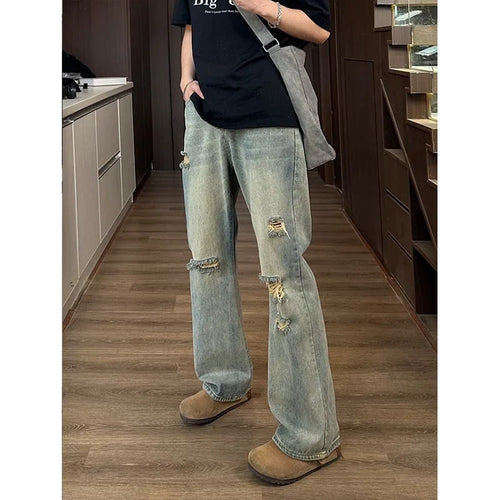 Man Pants Mens Jeans Baggy Jeans Distressed Loose Straight Leg Summer