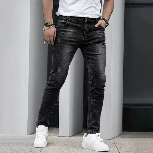 2025 New Men's Slim-Fit Snowflake Washed Jeans Four Seasons Stretch