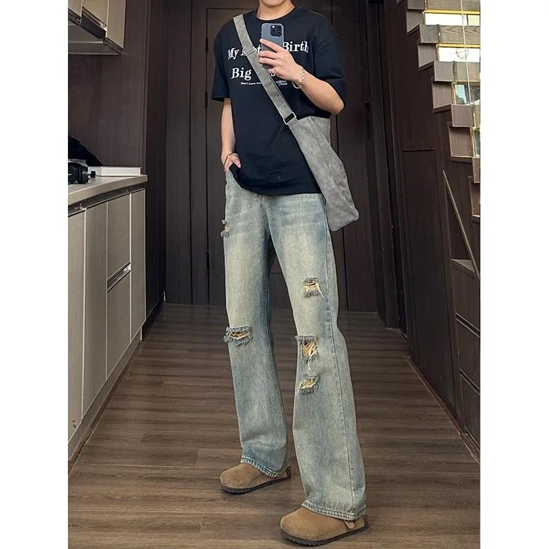 Man Pants Mens Jeans Baggy Jeans Distressed Loose Straight Leg Summer