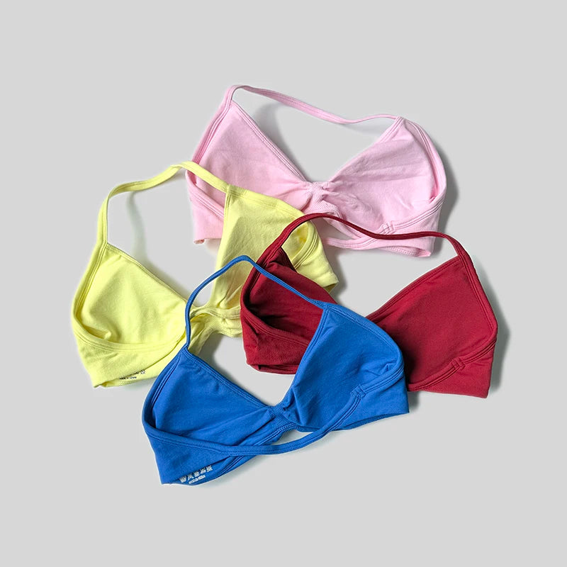 Women Halter Sports Bra Push Up Strappy Sexy Open Back Gym Crop Top