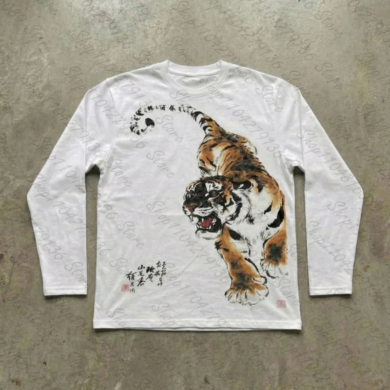 Y2K Women's Funny, Horror, and Fun Tiger Pattern Printed Long Sleeve