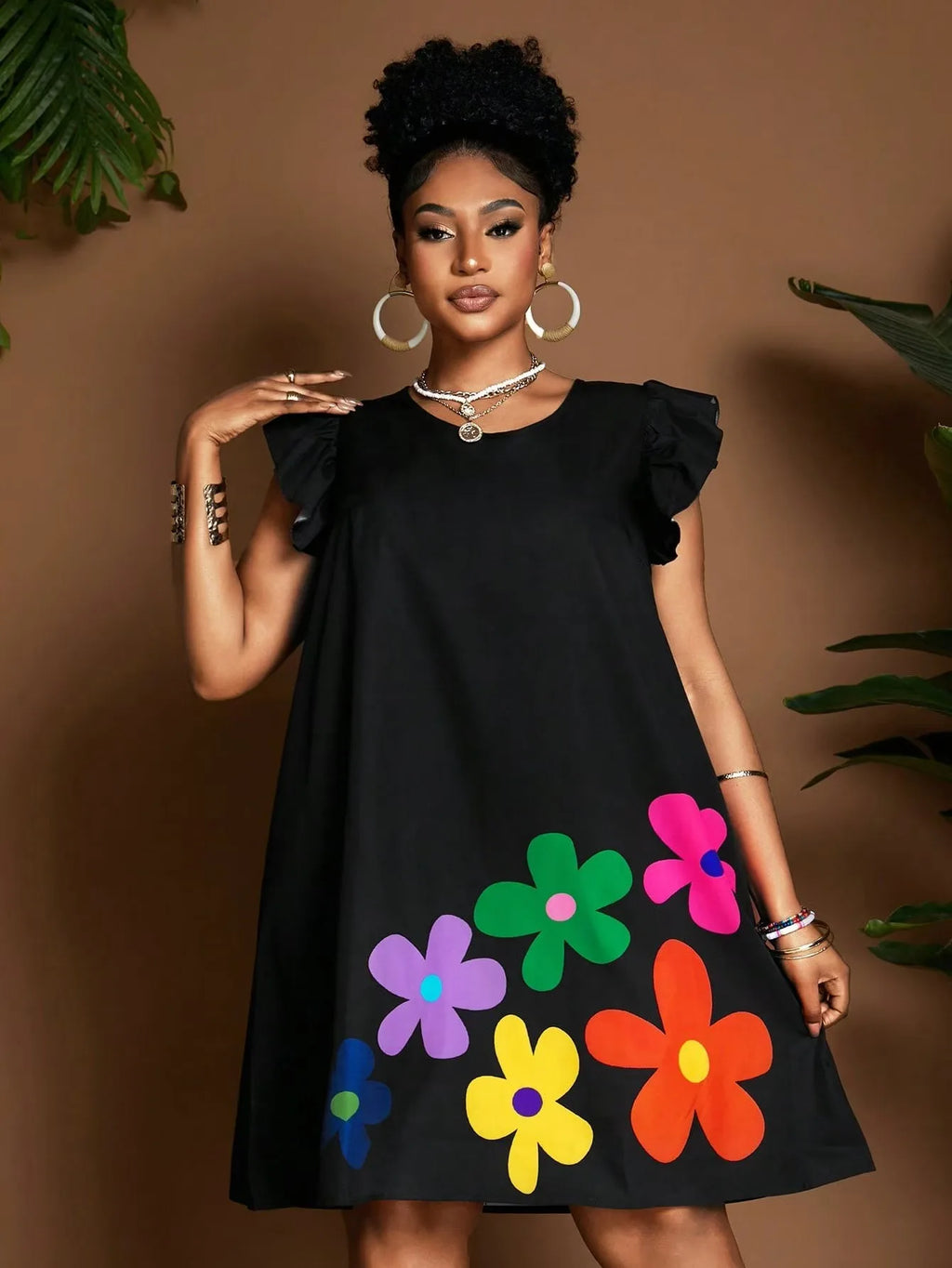 Summer Floral Embroidery Puff Sleeve Blouse round Neck Casual Top