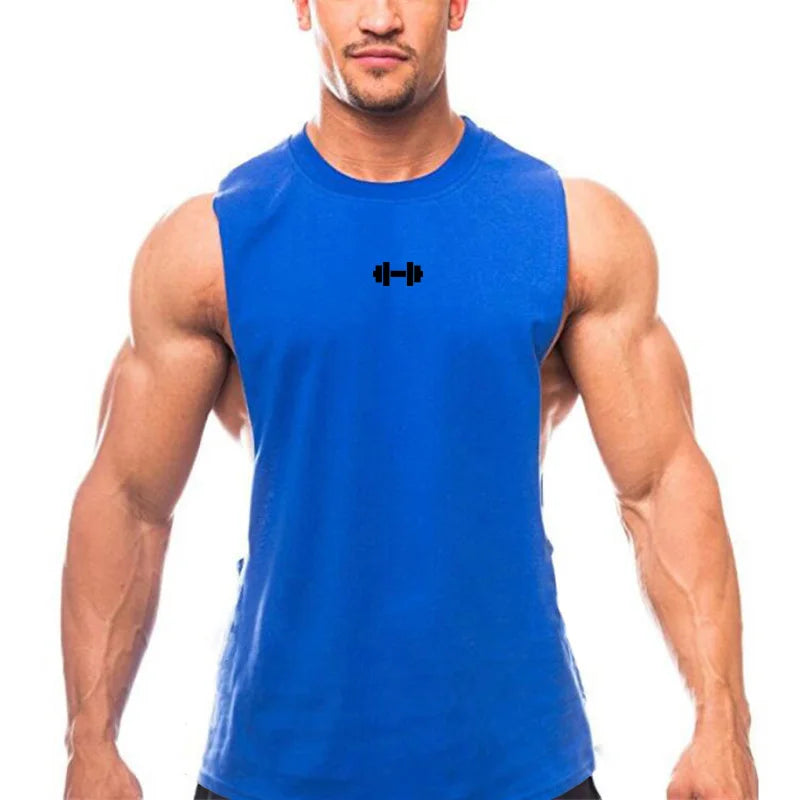 Gym Fitness Training Vests Cotton Breathable Side Slits Tank Tops Mens