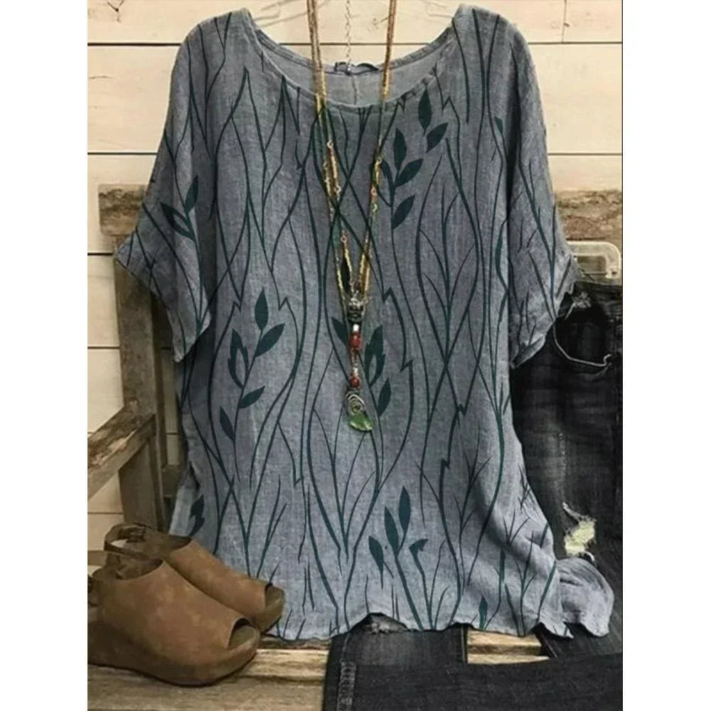 Women Plus Size 1XL-8XL Casual Loose Top Shirts Leaves Print Blouse