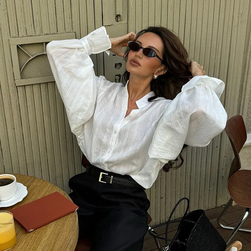 Fashion White Shirts Women Long Sleeve Oversize Blouse 2025 New Spring