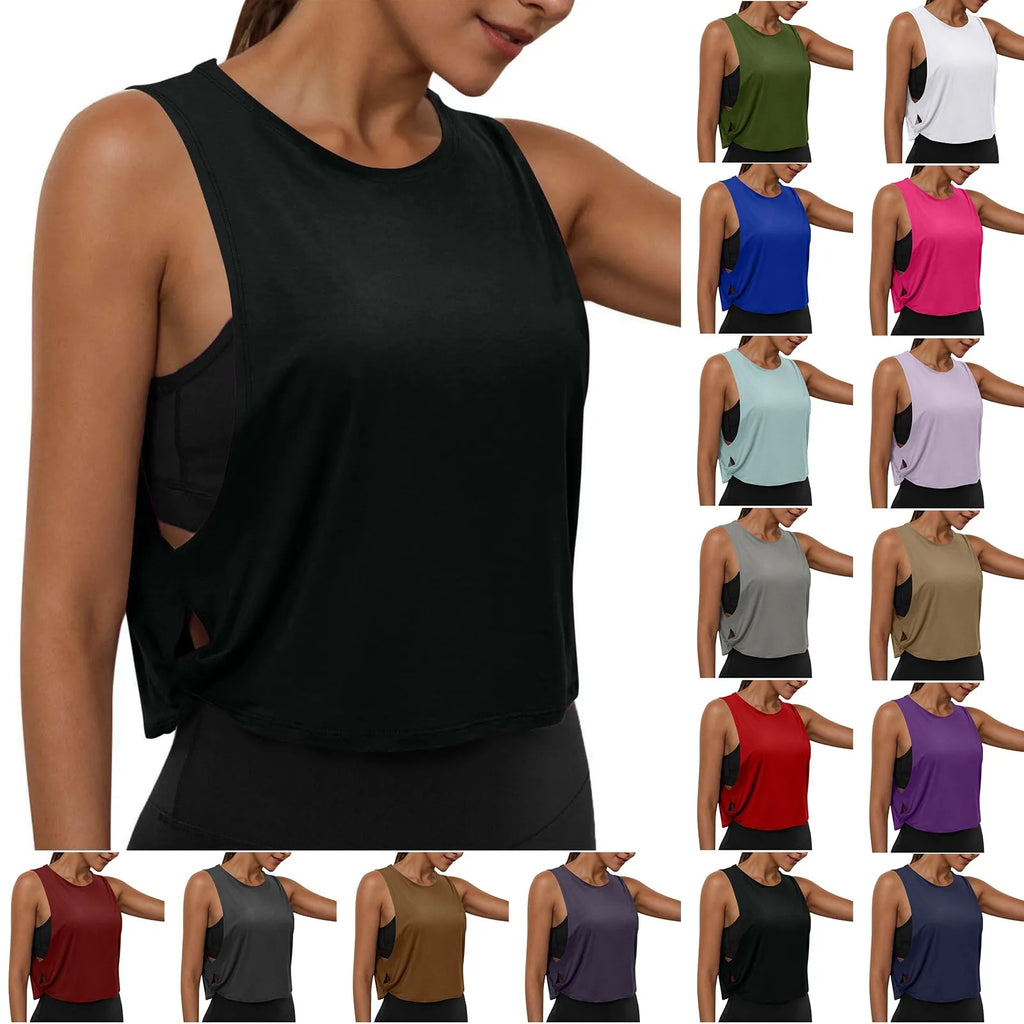 Women Sleeveless Yoga Tops Breathable Blouse Cover Up Gym Workout Cool