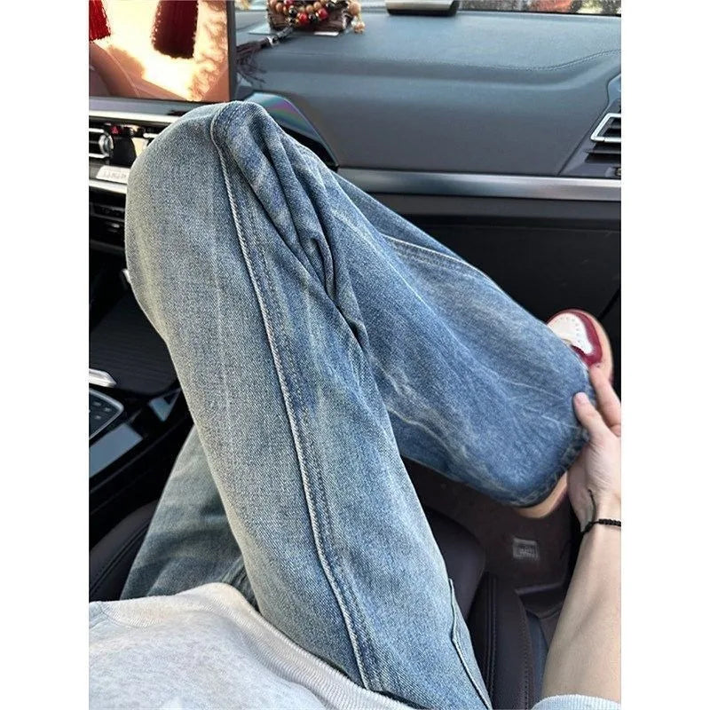 Vintage Men's Jeans Man Pants High Street Washed Denim Blue Jeans