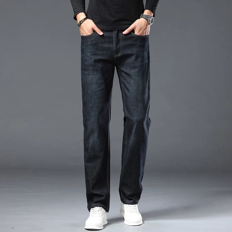 2025 New Fashion Men's Casual Black Blue Cotton Jeans Classic Style