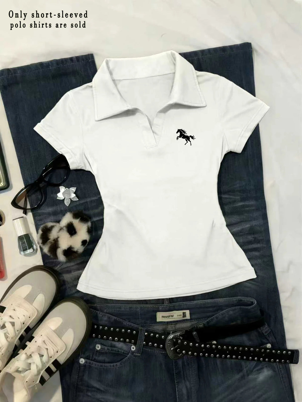 women's short-sleeve top t-shirt with horse emblem print