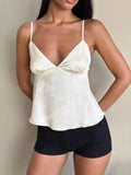 Solid Pleated Satin Sleeveless Blouse Women Chic High Neck Ruched
