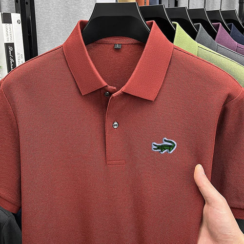 100% Cotton High-End Men New Short-Sleeved Polo Shirt Lapel Button