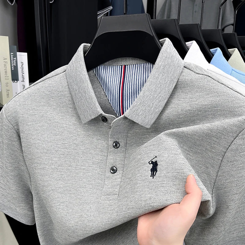 100% pure cotton high-end brand men's short sleeve polo shirt summer