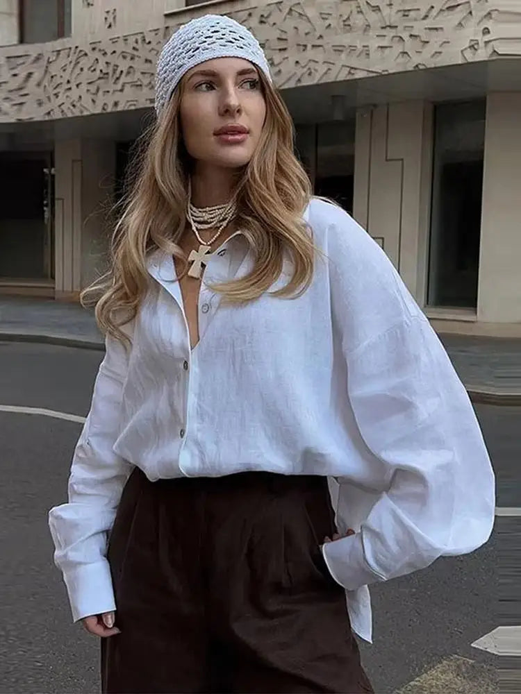 Women Fashion Loose Shirt Spring Summer Cotton Linen Blouse Elegant