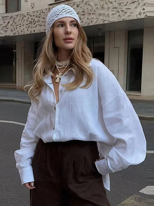 Women Fashion Loose Shirt Spring Summer Cotton Linen Blouse Elegant
