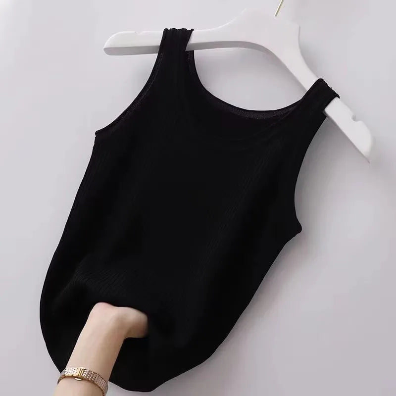 Women Tanks Tops Summer Spring Casual All-match Sleeveless Slim Thin