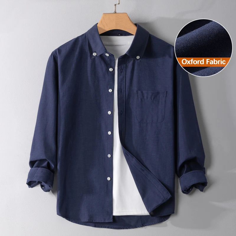 Autumn Oxford Long Sleeve Shirt Men's Simple Slim Breathable Classic