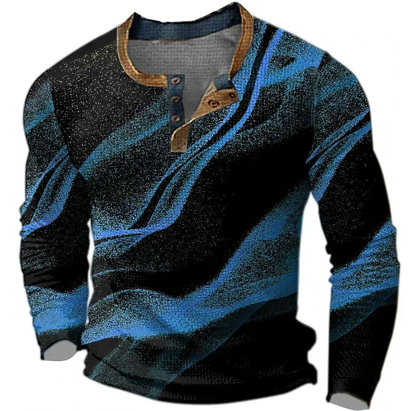 Henley 2026 Men's 3D Printed Retro Fashionable Street Clothing, Button