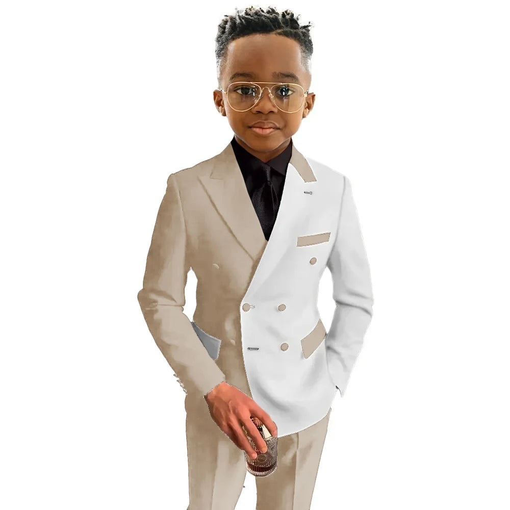 White and Royal Blue Boys Suit 2 Pieces Set Fashion Party Wedding