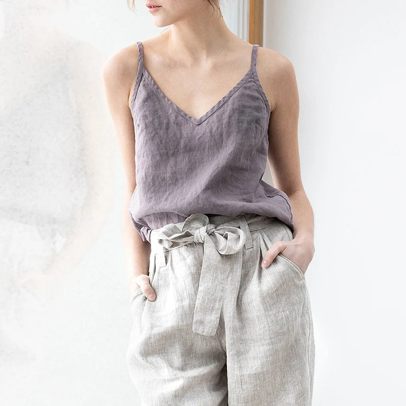 Vintage Cotton Linen Women's Summer Tank Top Sleeveless Harajuku Basic