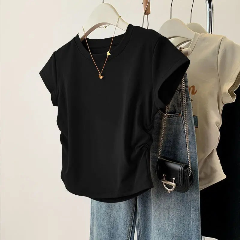 Women Summer Short Sleeved Top for Fashion Versatile Base Shirt Slim
