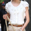 1pcs Woman Summer Korean Ruffled Shirt Lady Chiffon Lotus Leaf Sleeves