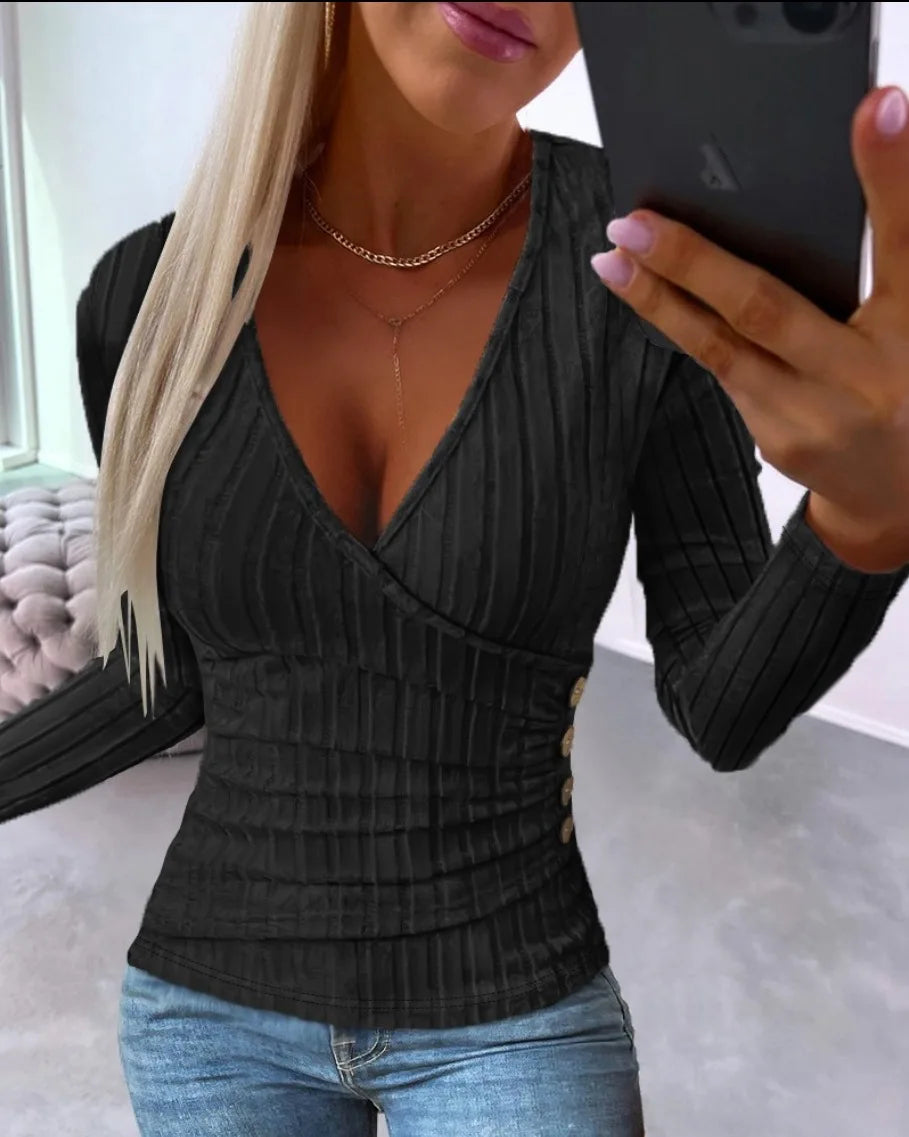 Women Solid Folds PU Leather Button Turn Down Collar Bodycon Working