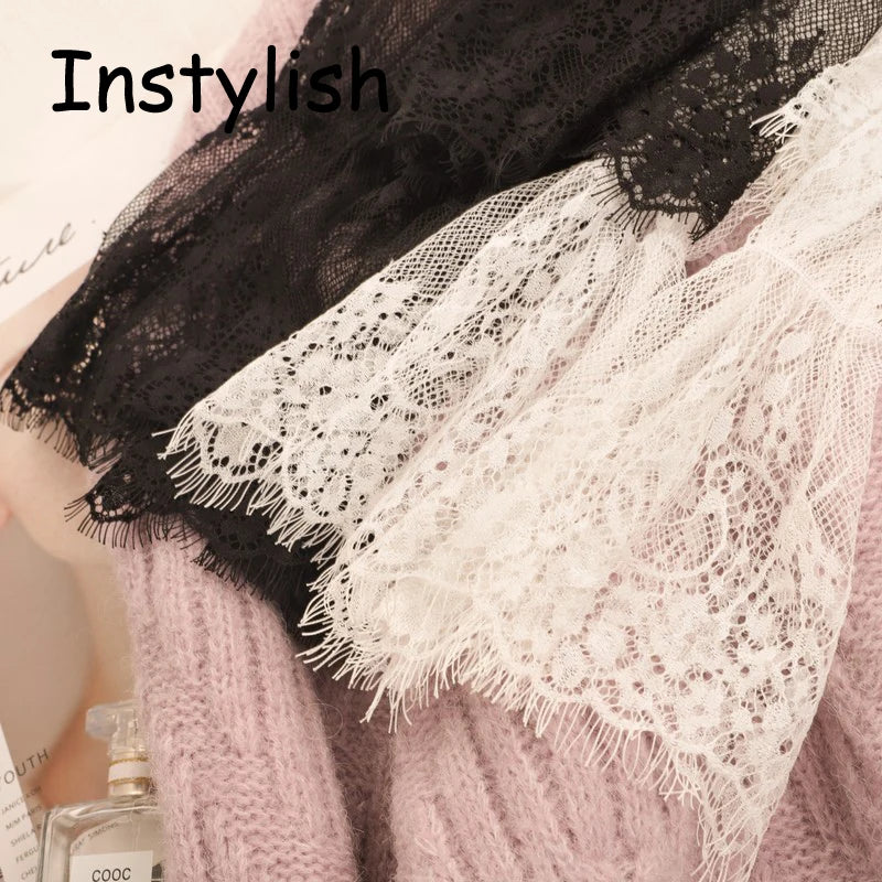 Women Elegant Perspective Lace Blouse Sexy Long Flare Sleeve High